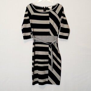 DEPT Navy & Gray Striped 3/4 Sleeve Knit Dress w Belt; Size S